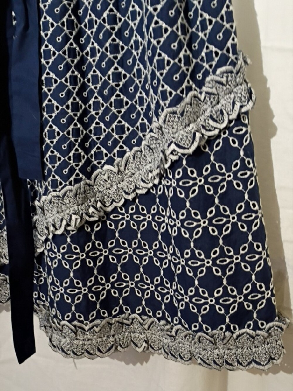 Express Navy Cotton Wrap Midi Dress with White Lace Trim, Sz 4, NWOT - Picture 7 of 16